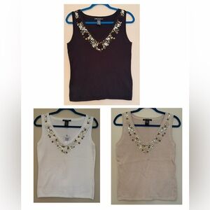 Lot of 3 Olivia & Grace V-neck Knit Tank Tops Size M. Embellished Sequins New